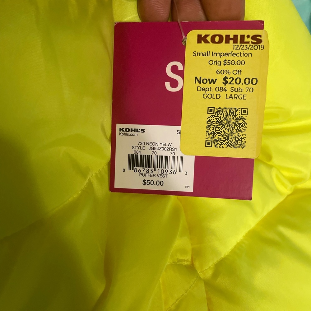 Neon Yellow Puffer Vest NWT